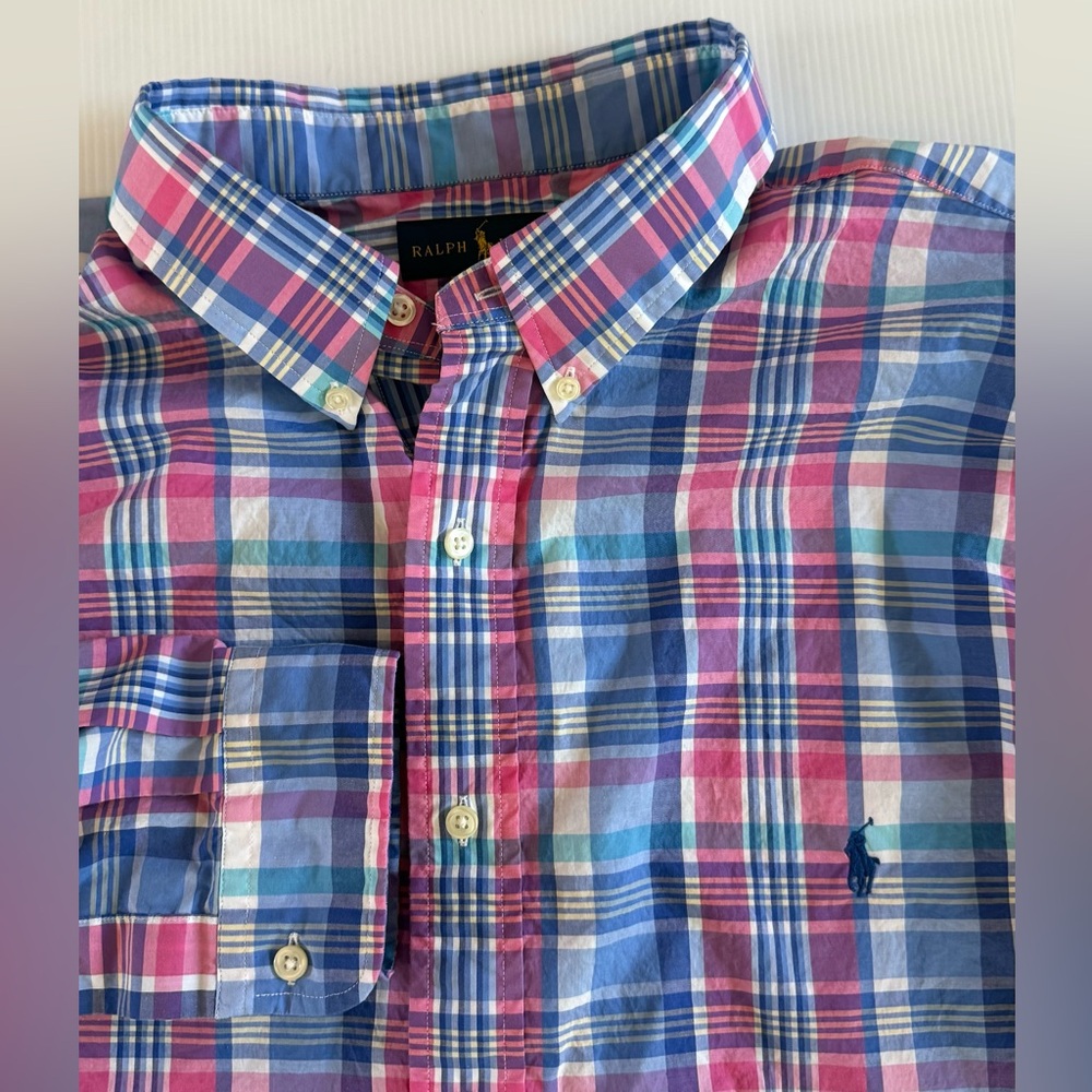 Polo Ralph Lauren Button Shirt Mens 2XLT Tall Multicolor Plaid  Pony Stretch
